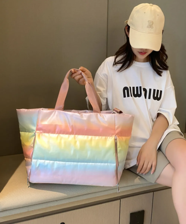 Gradient Quilted Travel Bag with Side Zippers