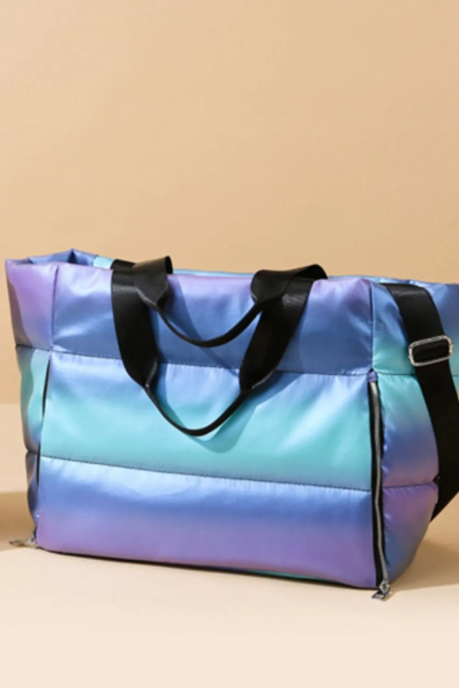 Gradient Quilted Travel Bag with Side Zippers - Image 3