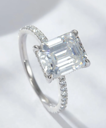 Emerald Cut 4 Carat Moissanite Side Stone Ring