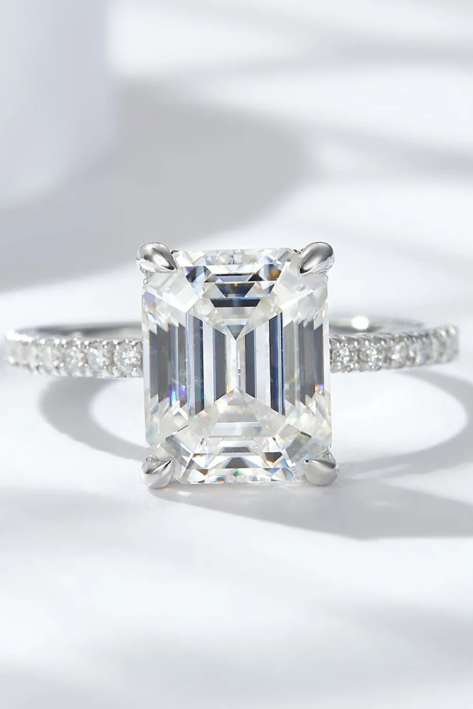Emerald Cut 4 Carat Moissanite Side Stone Ring - Image 5
