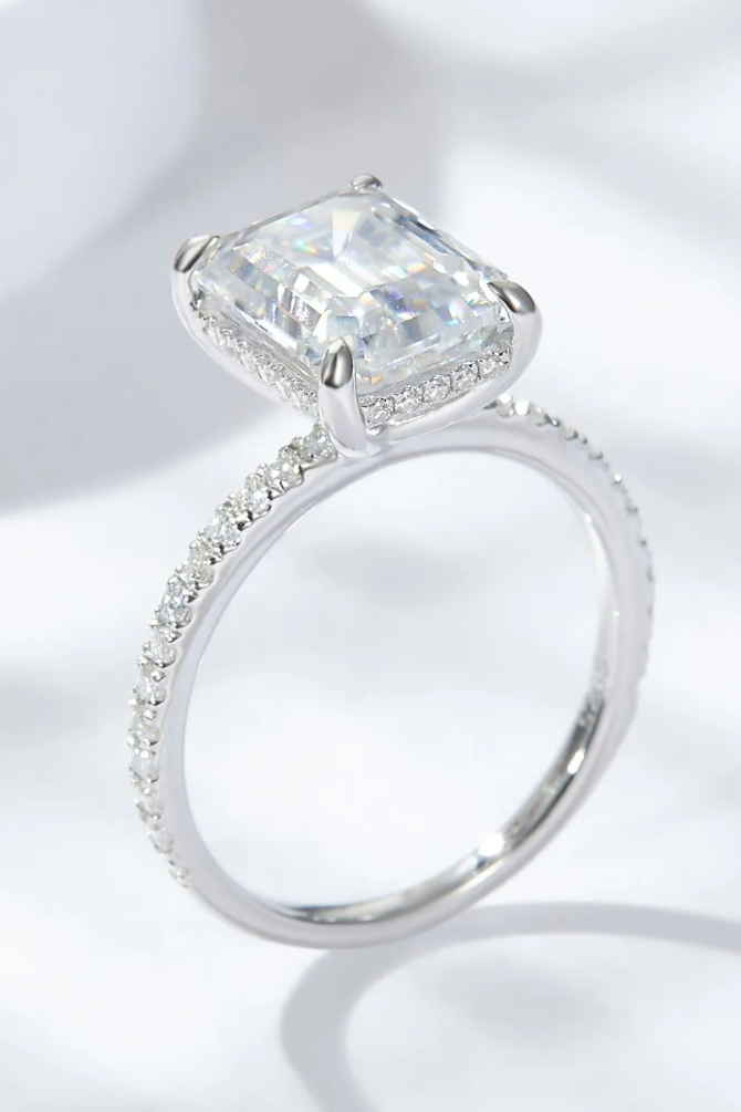 Emerald Cut 4 Carat Moissanite Side Stone Ring - Image 4