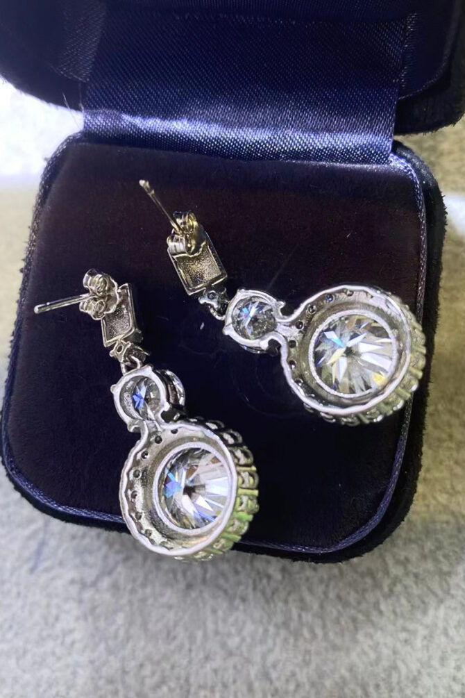 12 Carat Moissanite Platinum-Plated Drop Earrings - Image 9