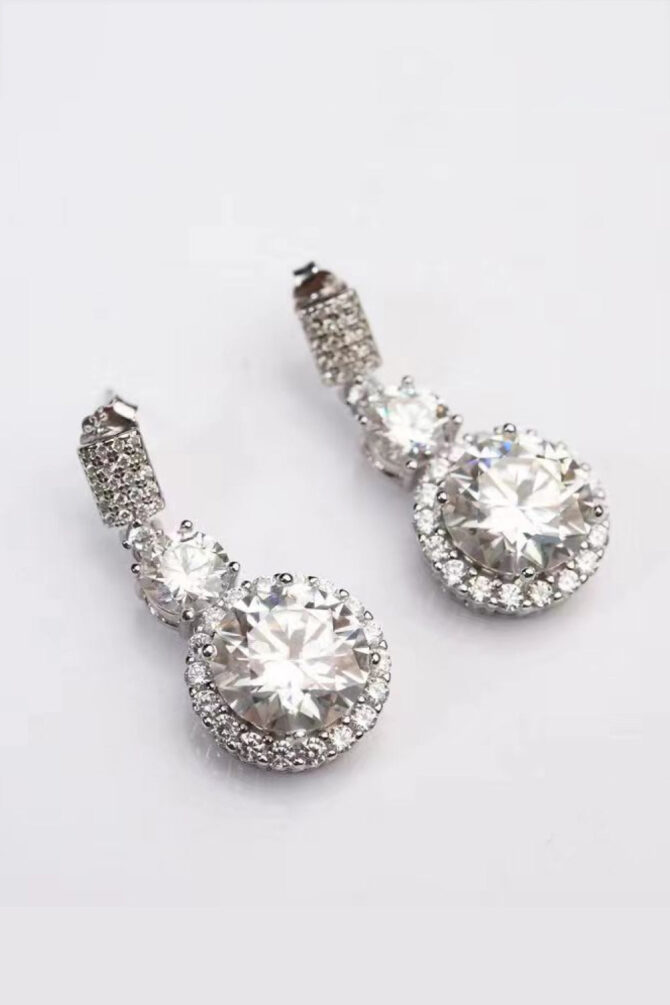 12 Carat Moissanite Platinum-Plated Drop Earrings - Image 4