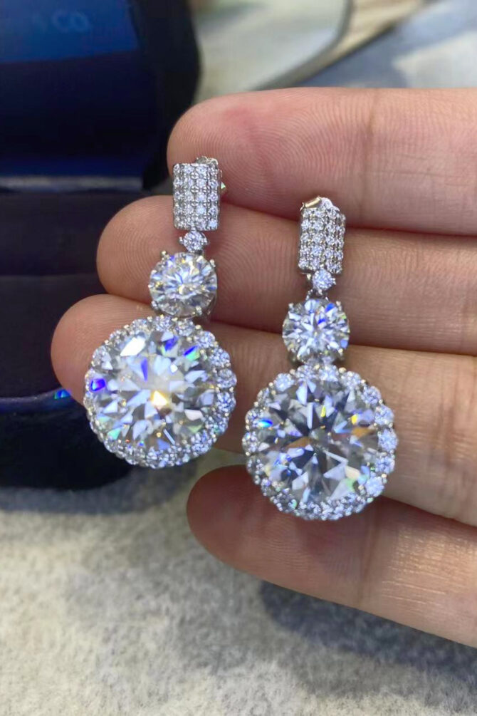 12 Carat Moissanite Platinum-Plated Drop Earrings - Image 6