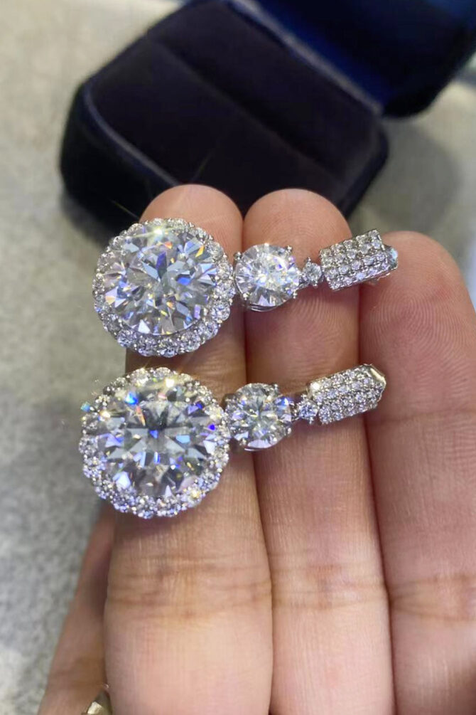 12 Carat Moissanite Platinum-Plated Drop Earrings - Image 8