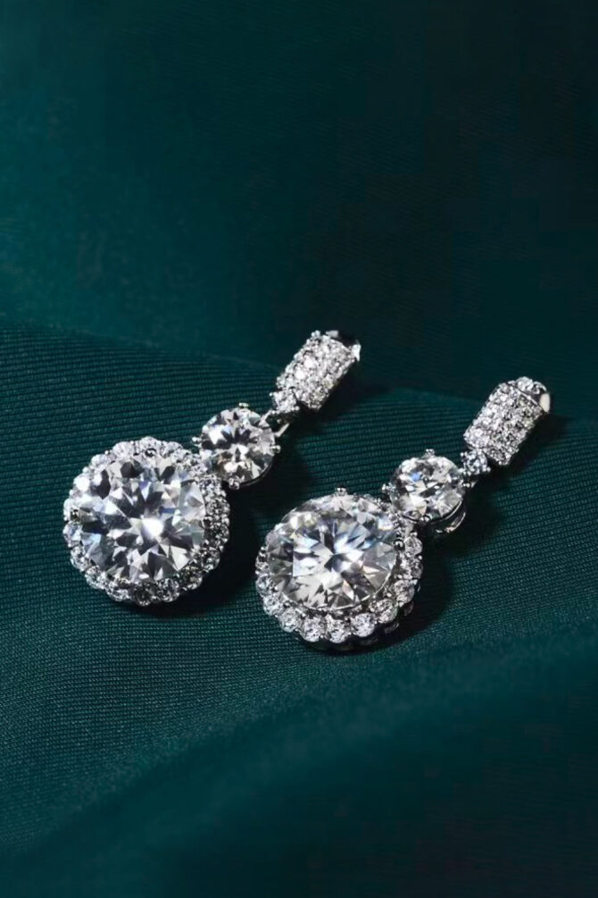 12 Carat Moissanite Platinum-Plated Drop Earrings - Image 2