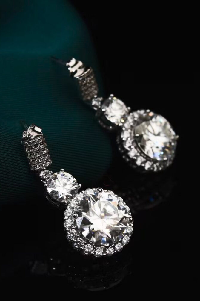 12 Carat Moissanite Platinum-Plated Drop Earrings - Image 3