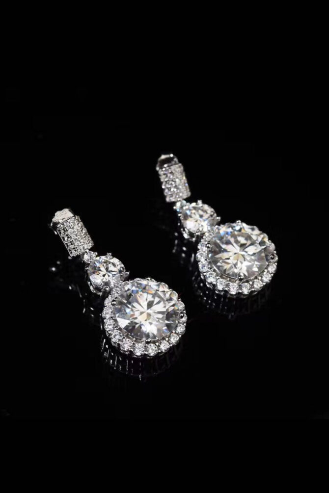 12 Carat Moissanite Platinum-Plated Drop Earrings - Image 5