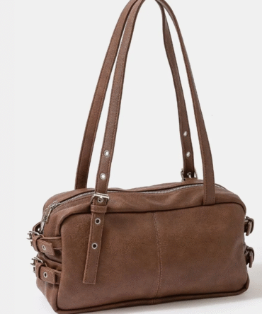 fame multi grommet belt strap rustic rectangular hand bag