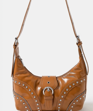 fame faux leather studded trim shoulder bag
