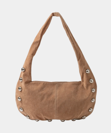 fame metallic sphere studded soft hobo shoulder bag