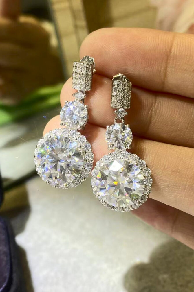 12 Carat Moissanite Platinum-Plated Drop Earrings - Image 7