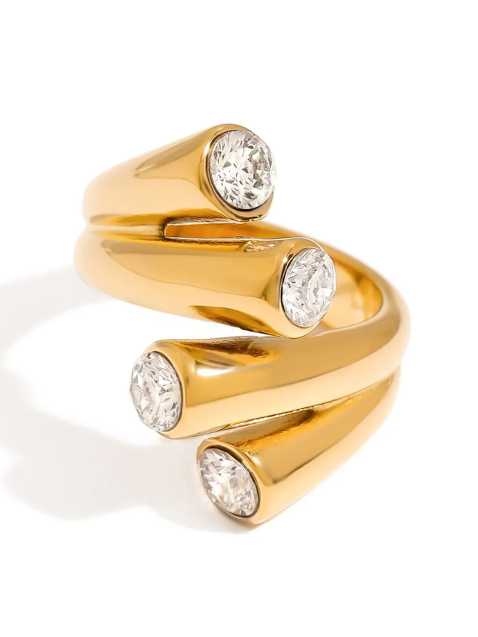 18K Gold-Plated Stainless Steel Inlaid Zircon Ring - Image 3