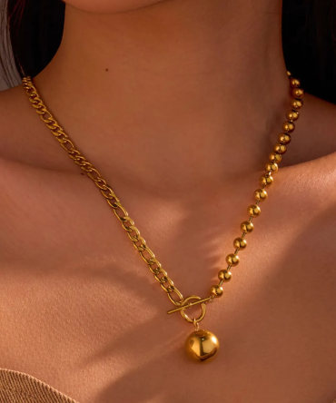 18K Gold-Plated Stainless Steel Necklace with Sphere Pendant