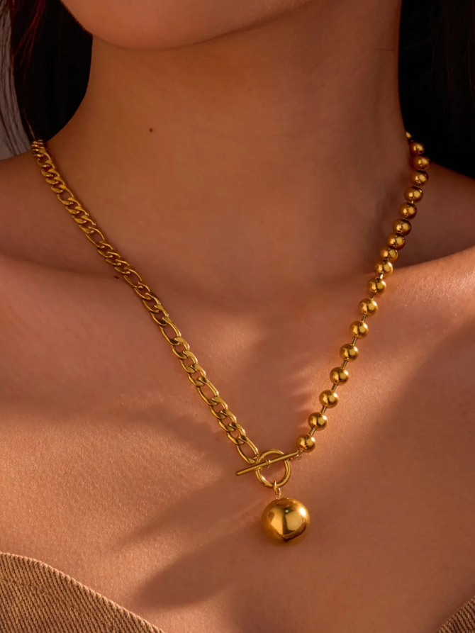18K Gold-Plated Stainless Steel Necklace with Sphere Pendant
