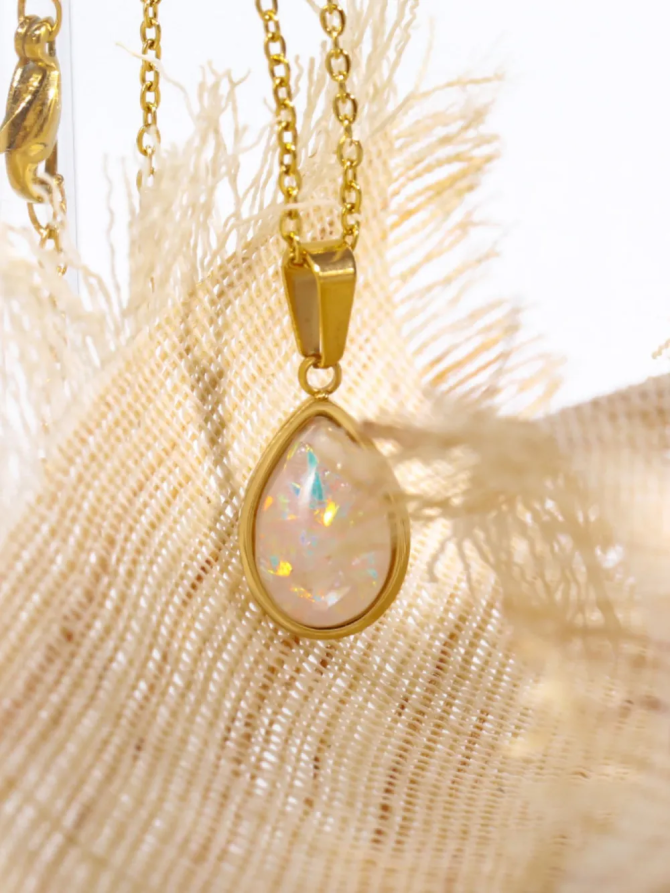 Stainless Steel Opal Teardrop Necklace - Image 4