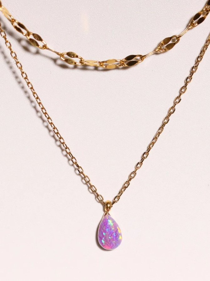 Stainless Steel Opal Teardrop Necklace - Image 5