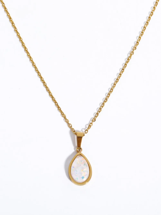 Stainless Steel Opal Teardrop Necklace - Image 6