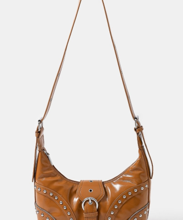 Fame Faux Leather Studded Trim Shoulder Bag