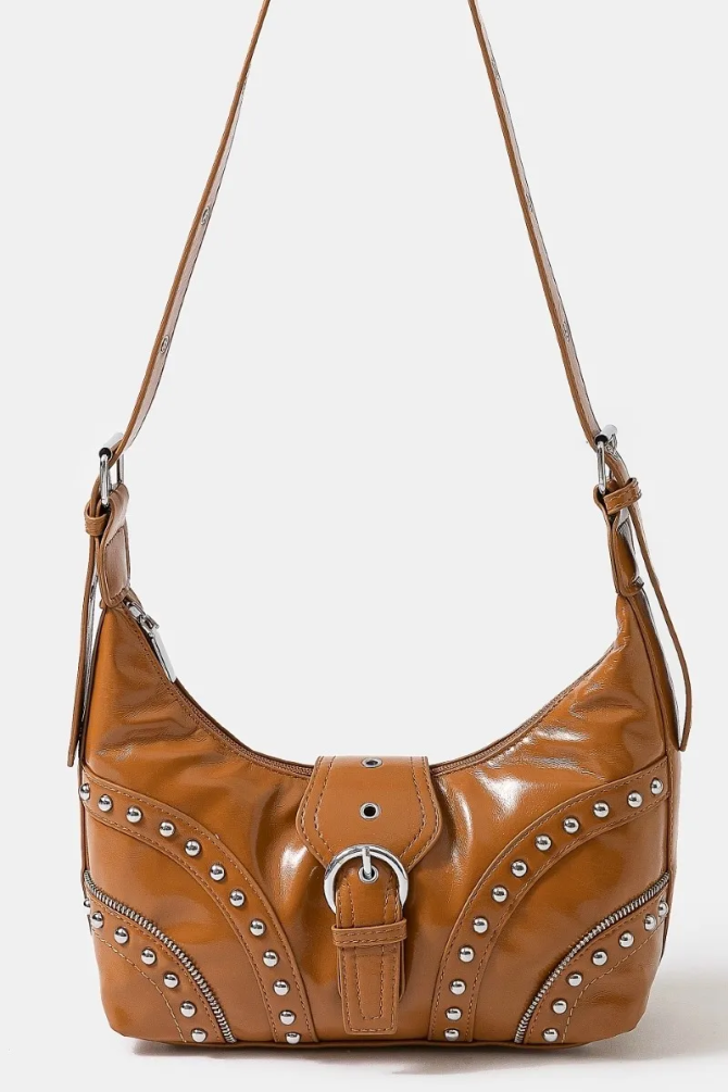 Fame Faux Leather Studded Trim Shoulder Bag - Image 2