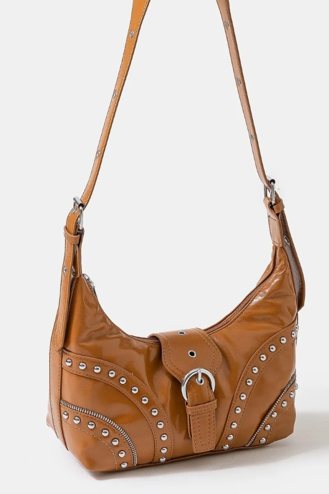 Fame Faux Leather Studded Trim Shoulder Bag - Image 3