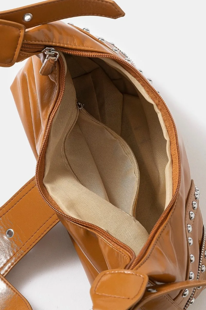Fame Faux Leather Studded Trim Shoulder Bag - Image 5