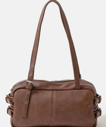 Fame Multi Grommet Belt Strap Rustic Rectangular Hand Bag