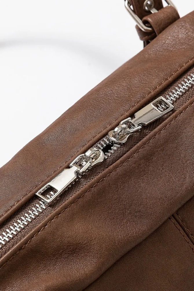 Fame Multi Grommet Belt Strap Rustic Rectangular Hand Bag - Image 4