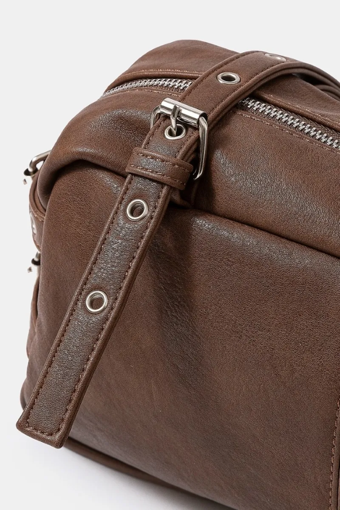 Fame Multi Grommet Belt Strap Rustic Rectangular Hand Bag - Image 6