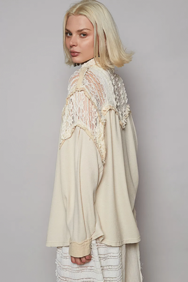 pol lace patchwork button up shacket