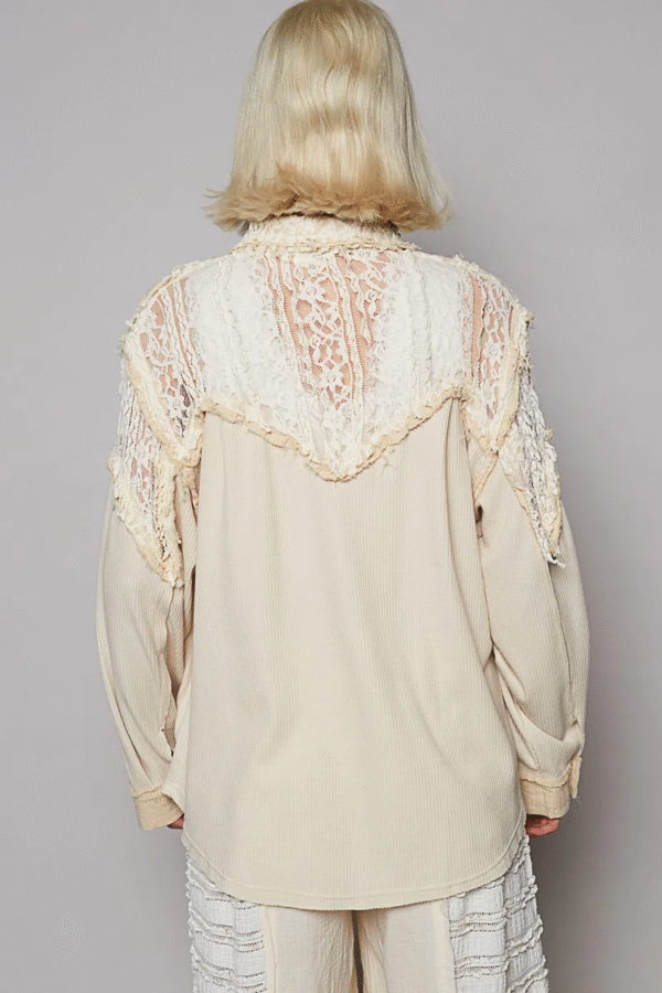 pol lace patchwork button up shacket
