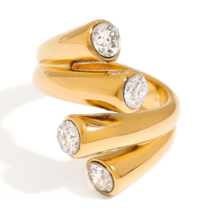 18k gold plated stainless steel inlaid zircon ring
