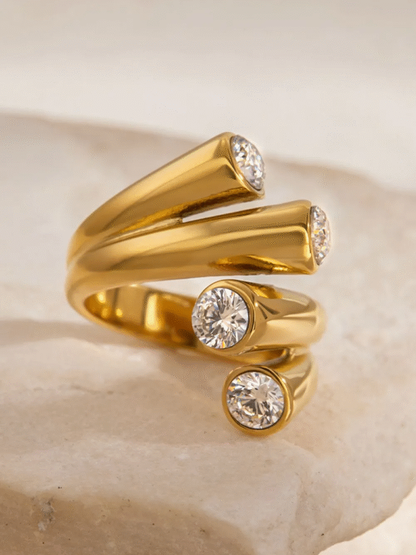 18k gold plated stainless steel inlaid zircon ring