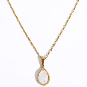 stainless steel opal teardrop necklace