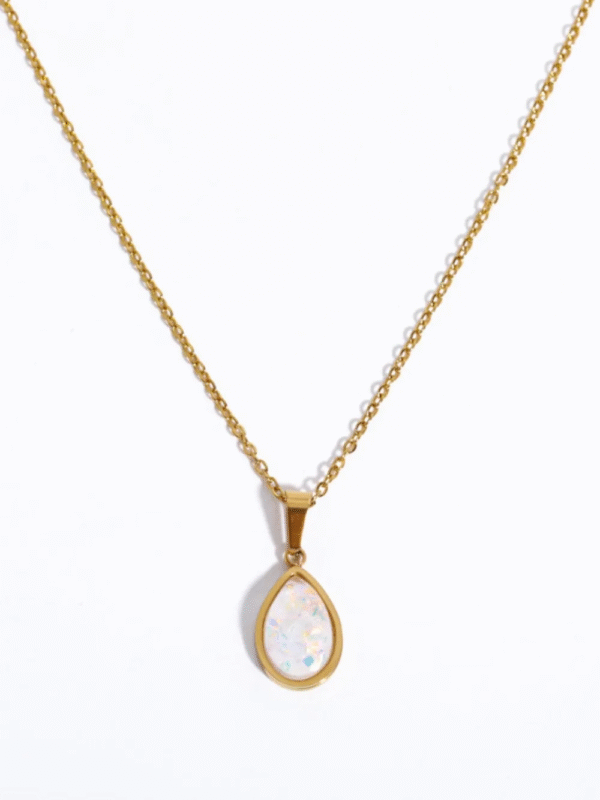 stainless steel opal teardrop necklace